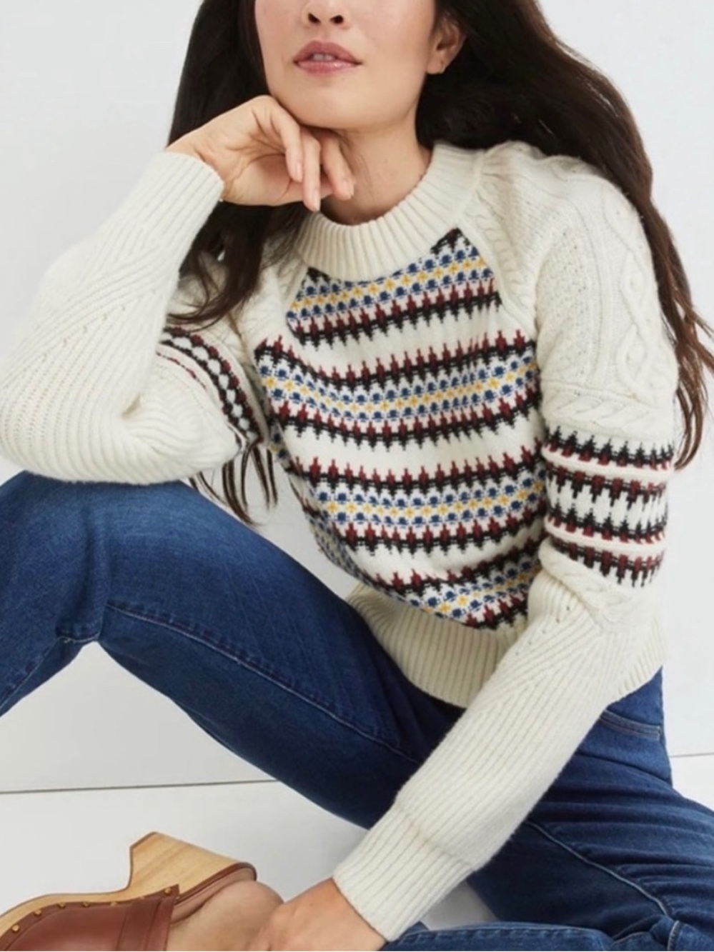 Veronica Beard Jimena Fair Isle Merino Wool Sweater, Size M